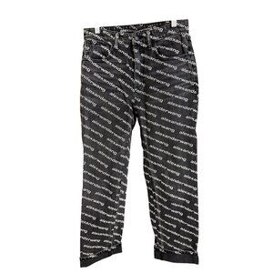 Alexander Wang Black & White Logo Print Denim Jeans Straight Fit Womens